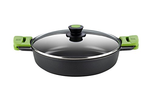 BRA PRIOR - Cacerola baja con tapa de cristal y asas de silicona, apta para todo tipo de cocinas incluida inducción y horno, 24 cm