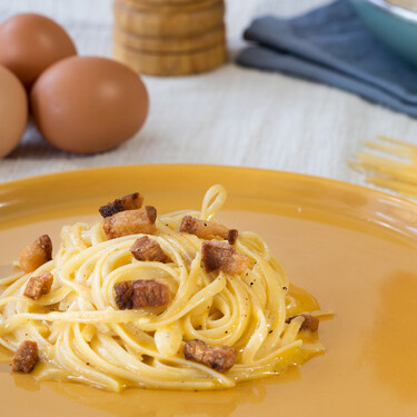 Receta de espaguetis carbonara con Thermomix, la versión italiana original con huevo y sin nata