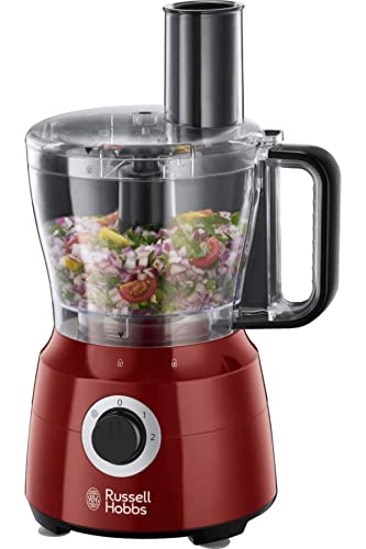 Russell Hobbs Procesador de Alimentos Desire - Cuchillas Acero Inoxidable, Disco de Corte y Rallado, Amasador, Disco para Cremas, Jarra Batidora 1,5L, 2 Velocidades, Función Pulse, Rojo - 24730-56